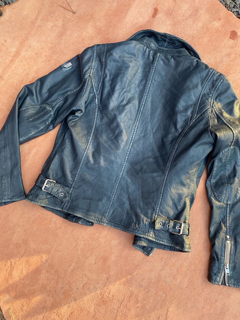 Mauritius Blue Black Leather Moto Jacket Sofia 4RF - Picture 8 of 16